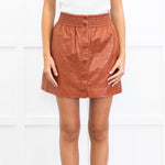Sea New York Clay Brown Vegan Leather Popper Front Mini Skirt