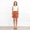 Sea New York Clay Brown Vegan Leather Popper Front Mini Skirt
