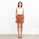 Sea New York Clay Brown Vegan Leather Popper Front Mini Skirt