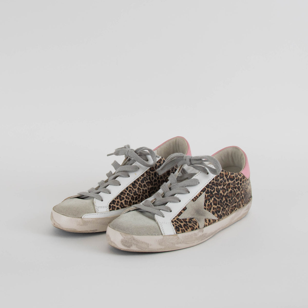 Golden Goose White Suede Animal Print Distressed Trainers