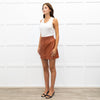 Sea New York Clay Brown Vegan Leather Popper Front Mini Skirt