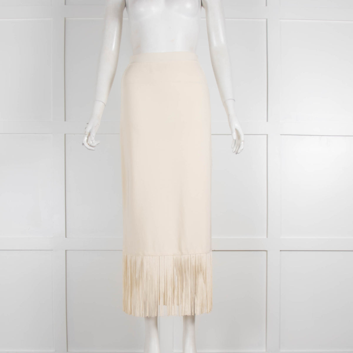 Sandro Cream Knit Fringe Bottom Fitted Skirt