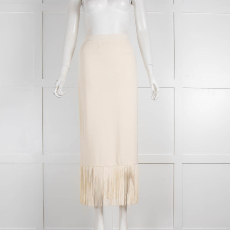Sandro Cream Knit Fringe Bottom Fitted Skirt