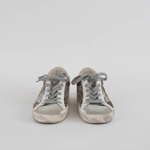 Golden Goose White Suede Animal Print Distressed Trainers