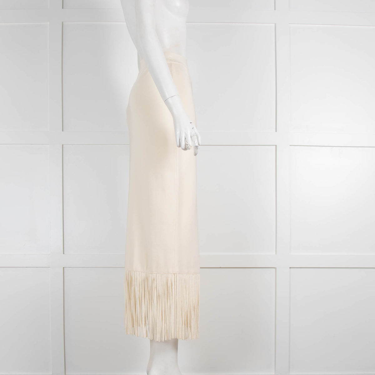 Sandro Cream Knit Fringe Bottom Fitted Skirt