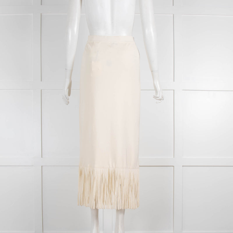 Sandro Cream Knit Fringe Bottom Fitted Skirt