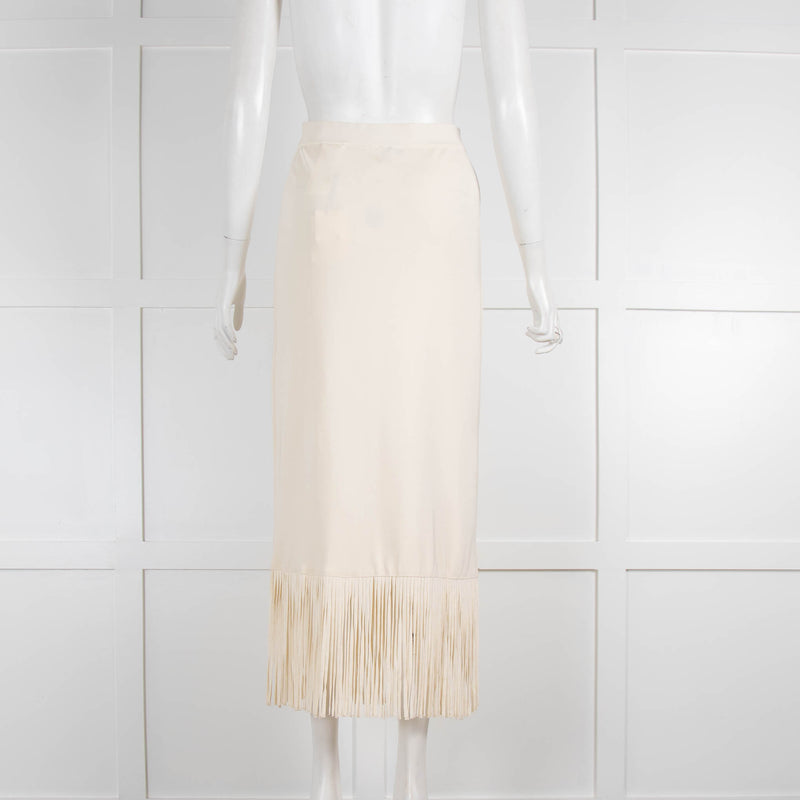 Sandro Cream Knit Fringe Bottom Fitted Skirt