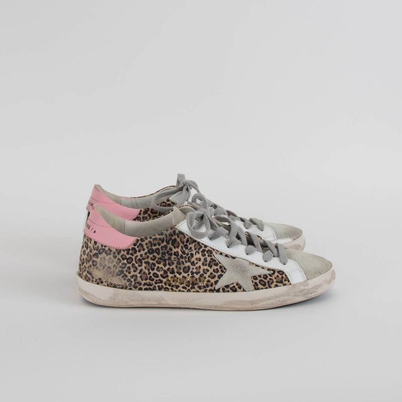 Golden Goose White Suede Animal Print Distressed Trainers