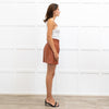 Sea New York Clay Brown Vegan Leather Popper Front Mini Skirt