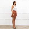 Sea New York Clay Brown Vegan Leather Popper Front Mini Skirt