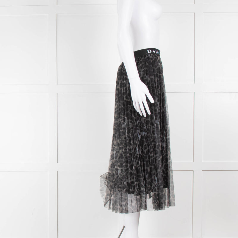 Delicate Love Tulle Leopard Print Pleated Midi Skirt