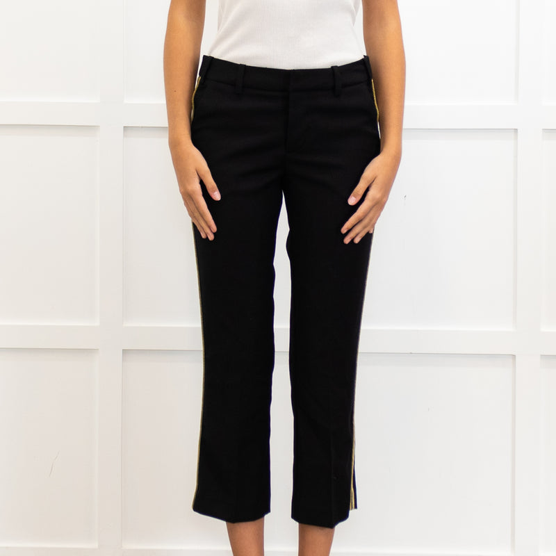 Zadig & Voltaire Black Wool Gold Side Strap Cropped Trousers