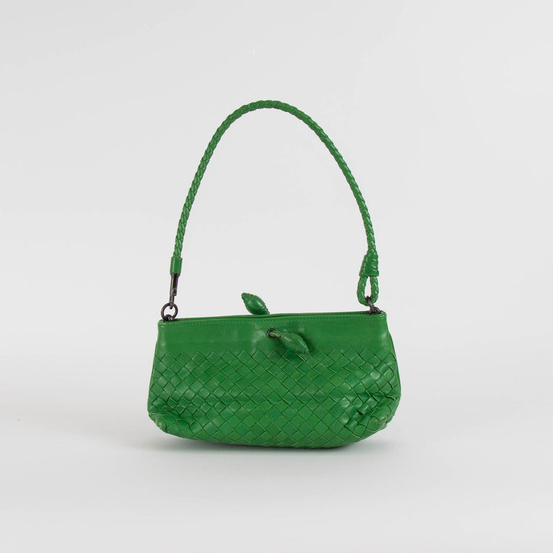 Bottega Veneta Green Leather Intrecciato Small Bag