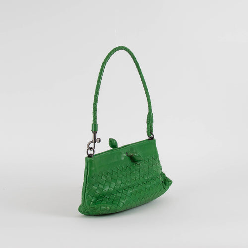 Bottega Veneta Green Leather Intrecciato Small Bag
