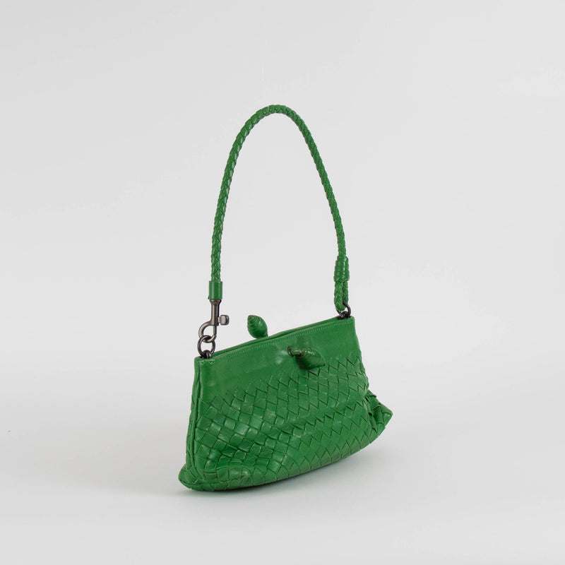 Bottega Veneta Green Leather Intrecciato Small Bag