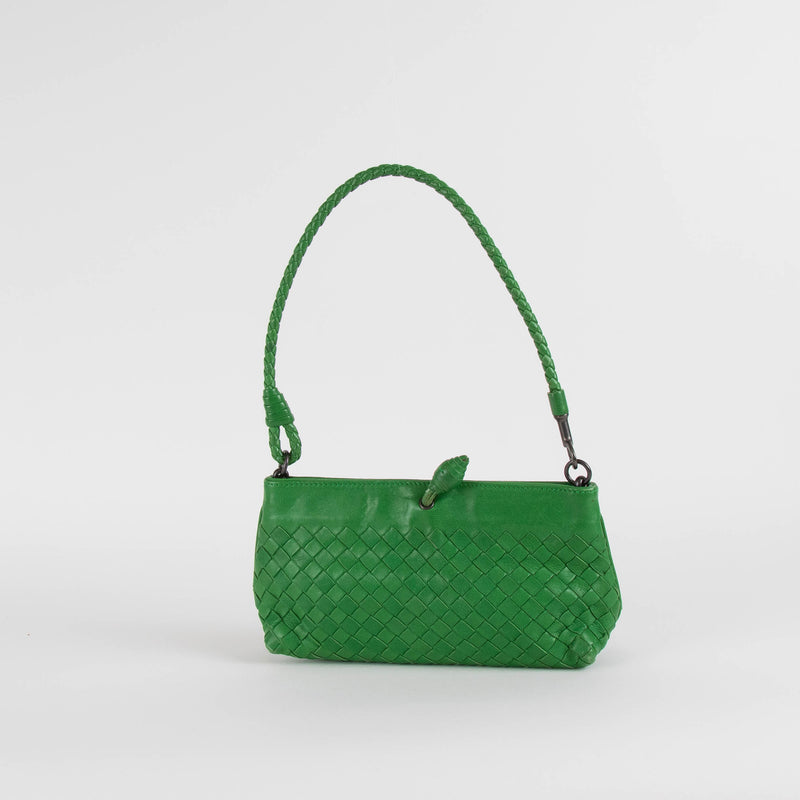 Bottega Veneta Green Leather Intrecciato Small Bag