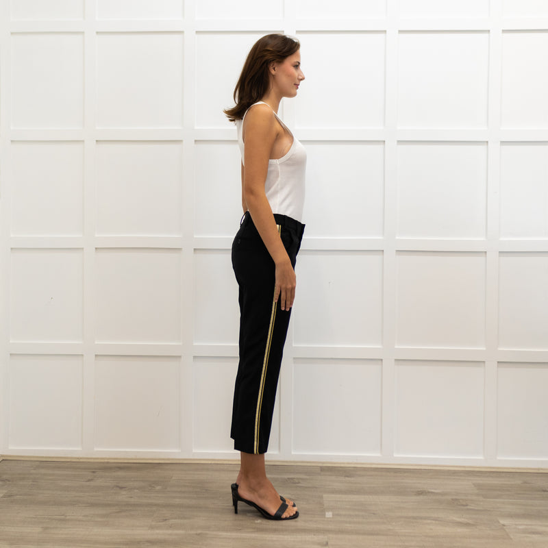 Zadig & Voltaire Black Wool Gold Side Strap Cropped Trousers