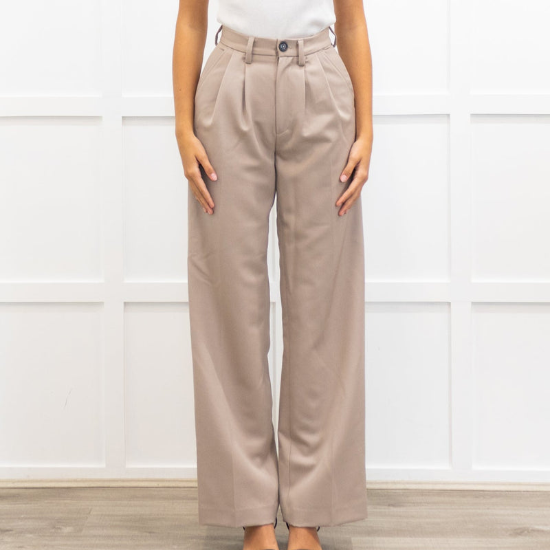 Anine Bing Taupe Brown Pleated Front Wide Leg Trousers