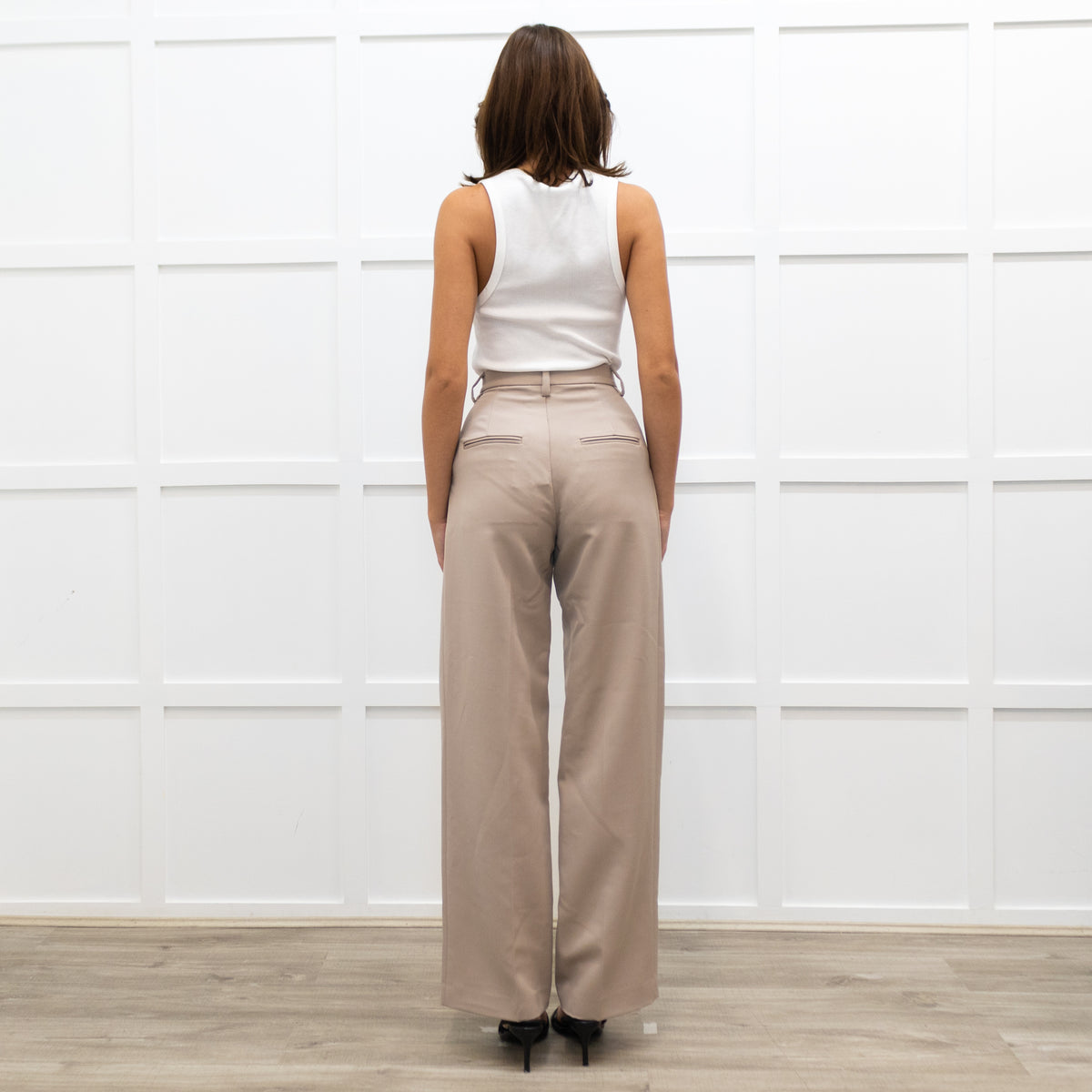 Anine Bing Taupe Brown Pleated Front Wide Leg Trousers