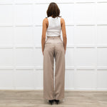 Anine Bing Taupe Brown Pleated Front Wide Leg Trousers