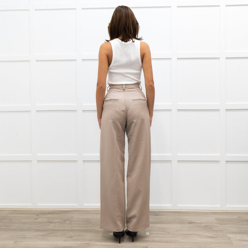 Anine Bing Taupe Brown Pleated Front Wide Leg Trousers