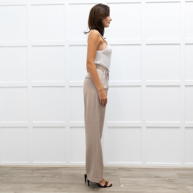 Anine Bing Taupe Brown Pleated Front Wide Leg Trousers
