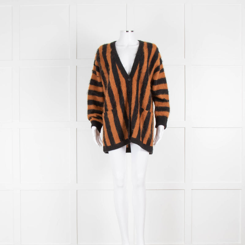 Bella Freud Truman Black And Tan Stripe Mohair Cardigan