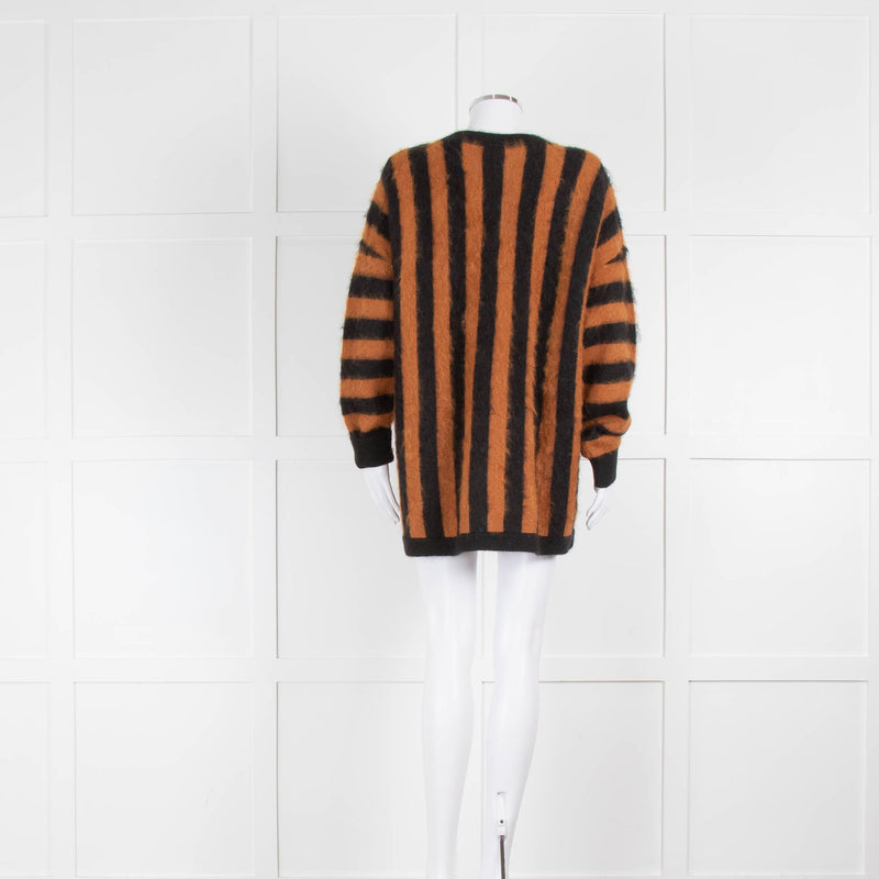 Bella Freud Truman Black And Tan Stripe Mohair Cardigan