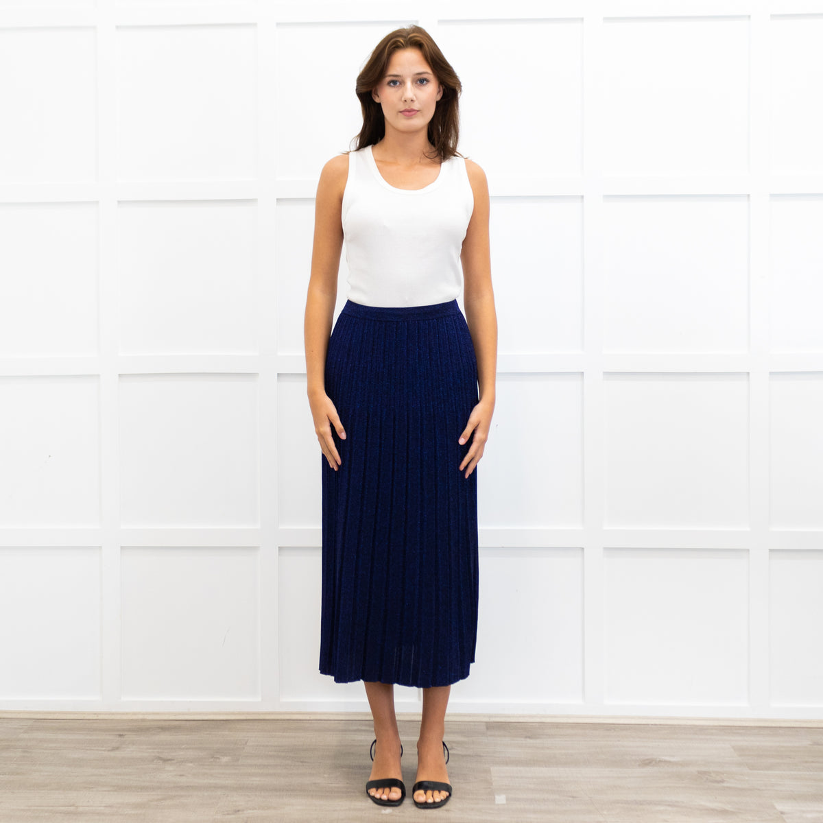 Zimmermann Blue/ Purple Sparkle Knit Pleated Long Skirt