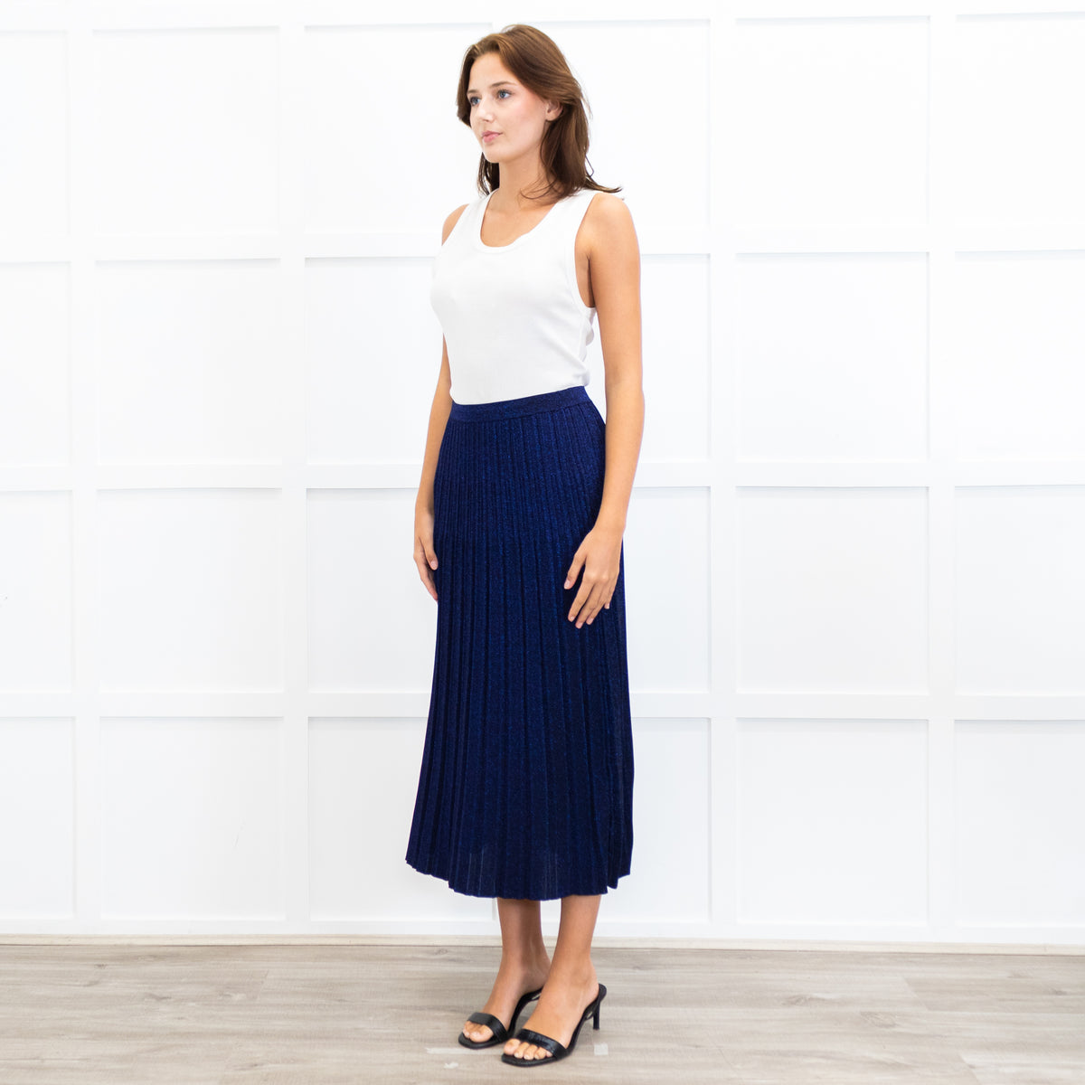 Zimmermann Blue/ Purple Sparkle Knit Pleated Long Skirt