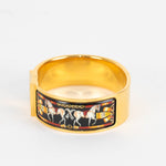 Hermes Champagne Gold Plated Equestrian Print Vintage Bangle