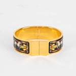 Hermes Champagne Gold Plated Equestrian Print Vintage Bangle