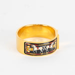Hermes Champagne Gold Plated Equestrian Print Vintage Bangle