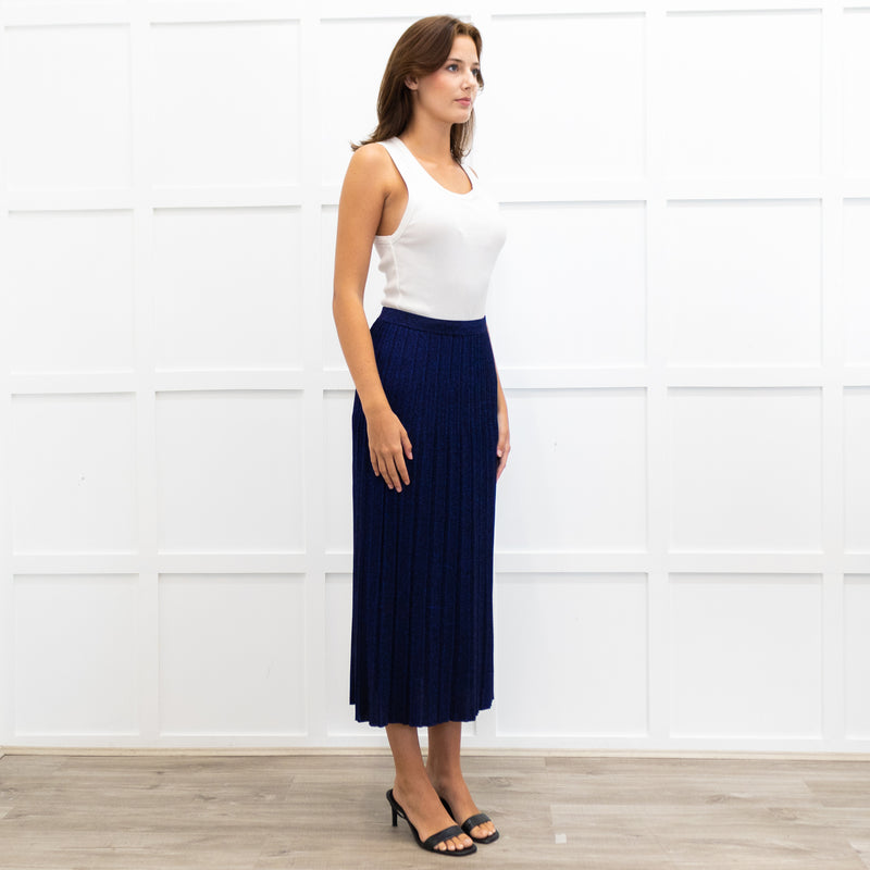 Zimmermann Blue/ Purple Sparkle Knit Pleated Long Skirt