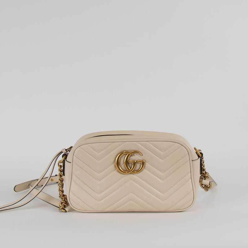 Gucci Cream Quilted GG Marmont Small Camera Bag