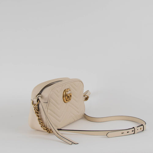 Gucci Cream Quilted GG Marmont Small Camera Bag