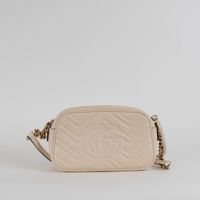 Gucci Cream Quilted GG Marmont Small Camera Bag
