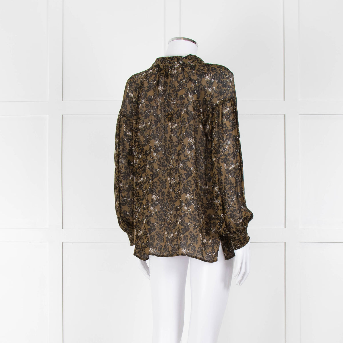 Second Female Khaki Black Floral Sheer Long Sleeve Top