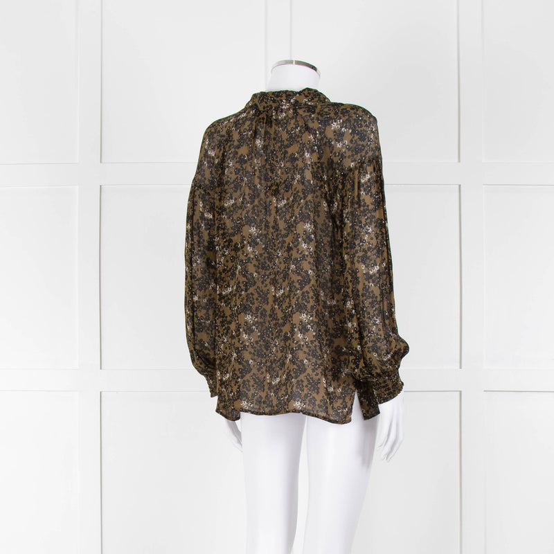 Second Female Khaki Black Floral Sheer Long Sleeve Top