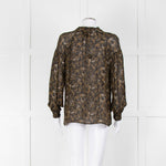 Second Female Khaki Black Floral Sheer Long Sleeve Top