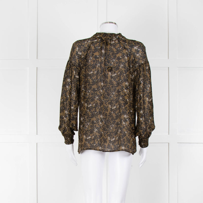Second Female Khaki Black Floral Sheer Long Sleeve Top
