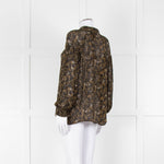 Second Female Khaki Black Floral Sheer Long Sleeve Top