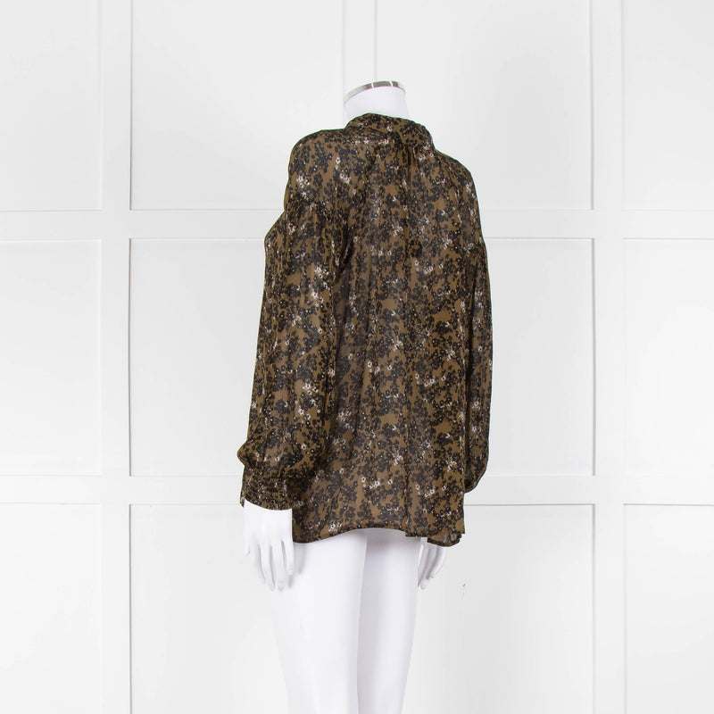 Second Female Khaki Black Floral Sheer Long Sleeve Top