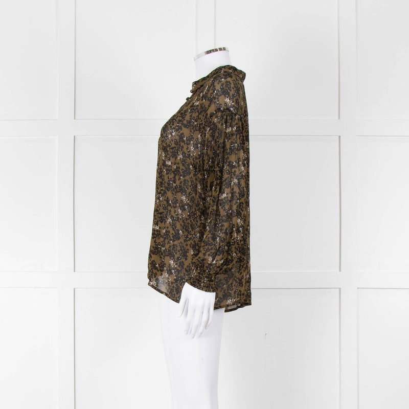 Second Female Khaki Black Floral Sheer Long Sleeve Top