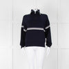 Ba&sh Navy Blue White Stripe Zip Up Sweater