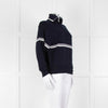 Ba&sh Navy Blue White Stripe Zip Up Sweater