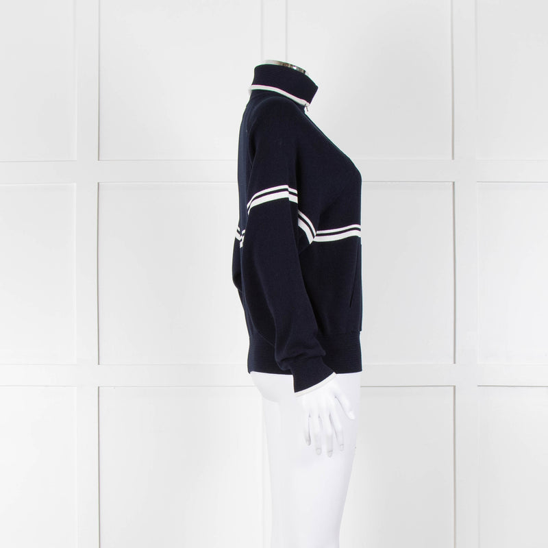 Ba&sh Navy Blue White Stripe Zip Up Sweater