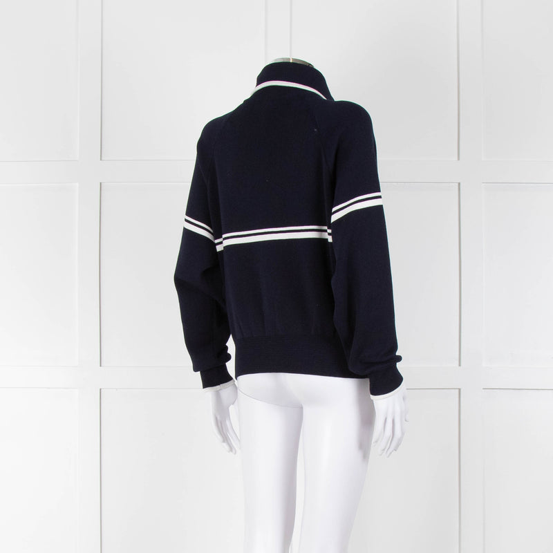 Ba&sh Navy Blue White Stripe Zip Up Sweater