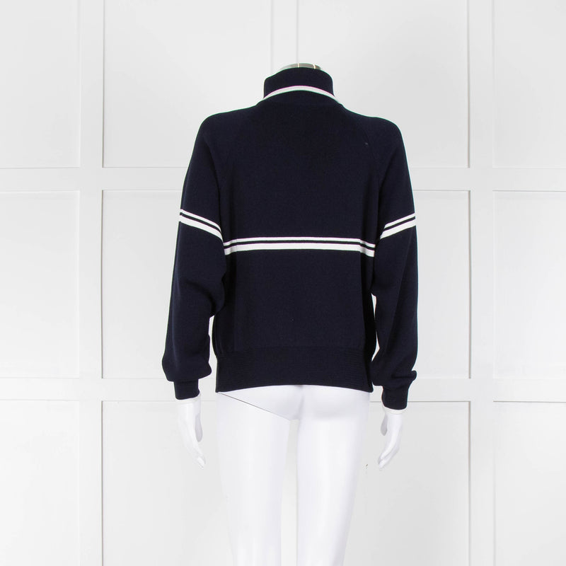 Ba&sh Navy Blue White Stripe Zip Up Sweater