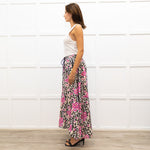 Me + Em White Floral Drawstring Waist Gypsy Skirt